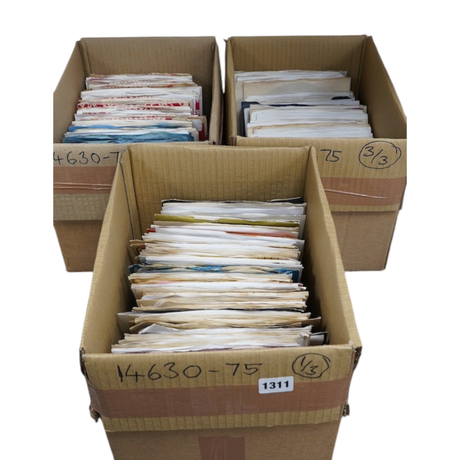 Three boxes of 7” singles on Piccadilly, Rare Earth, Reaction, Red Bird, Pye, Vertigo, etc. labels, artists including; Family, The Jeff Beck Group, Cream, Faithful, Captain Beefheart and His Magic Band, Olivia Newton-Joh